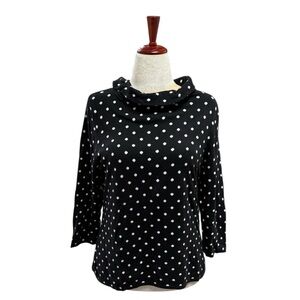 Talbots Rolled Neck Sweater Top Black White Polka Dots Size Large 3/4 Sleeves